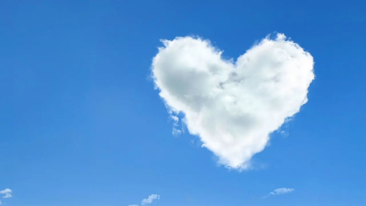 White cloud shaped like a heart in a clear blue sky.